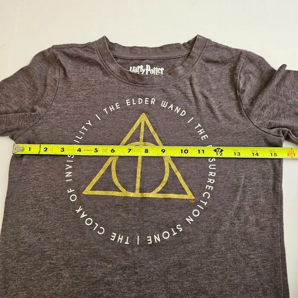 Harry Potter Deathly Hallows Shirt Youth Large 10-12 Gray Long Sleeve Tee